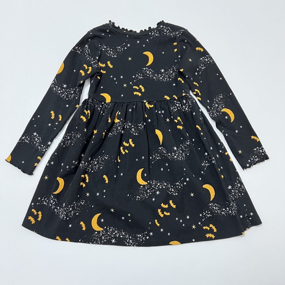 Hanna Andersson Girls Dress Size 120 6-7 Black Bats Midnight Moon Stars Fall